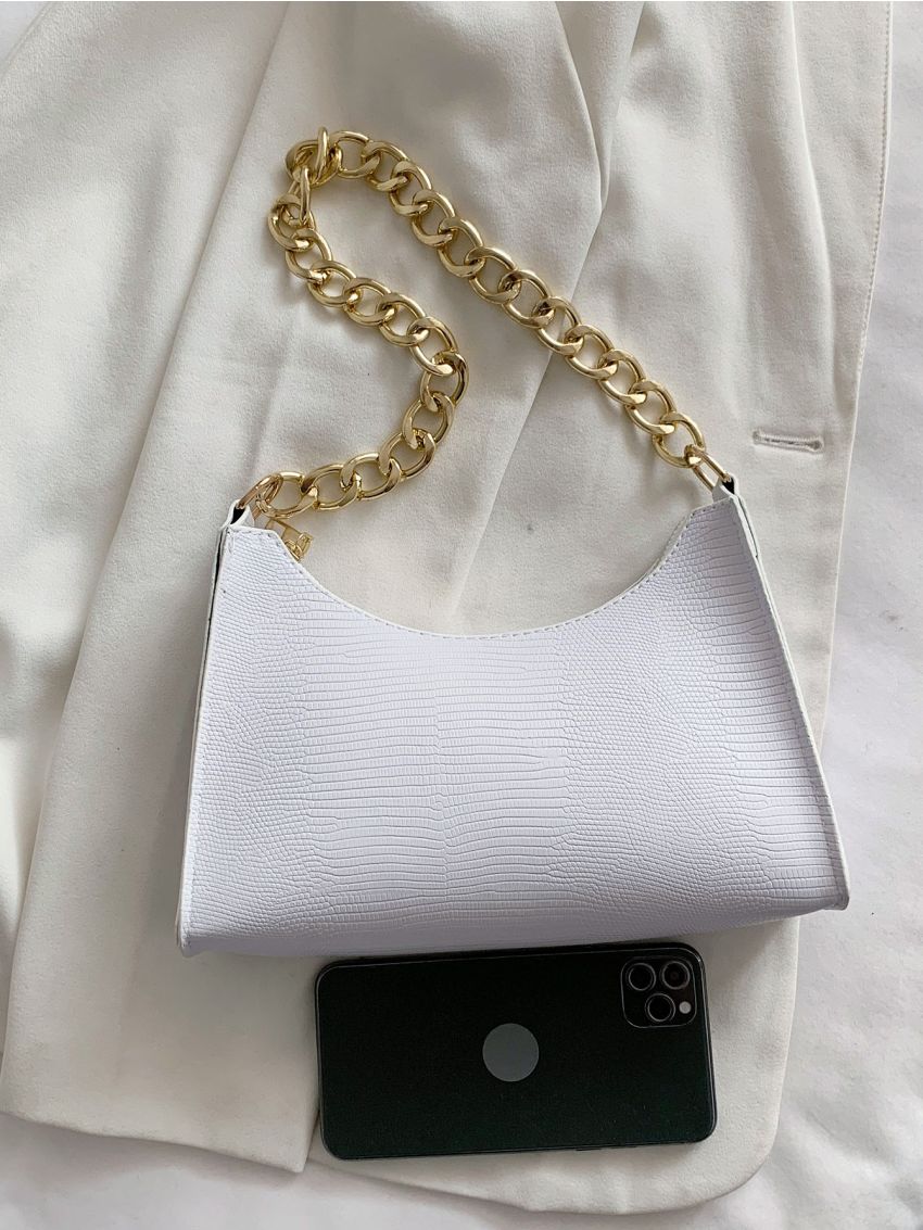 Minimalist Textured Chain Baguette Bag