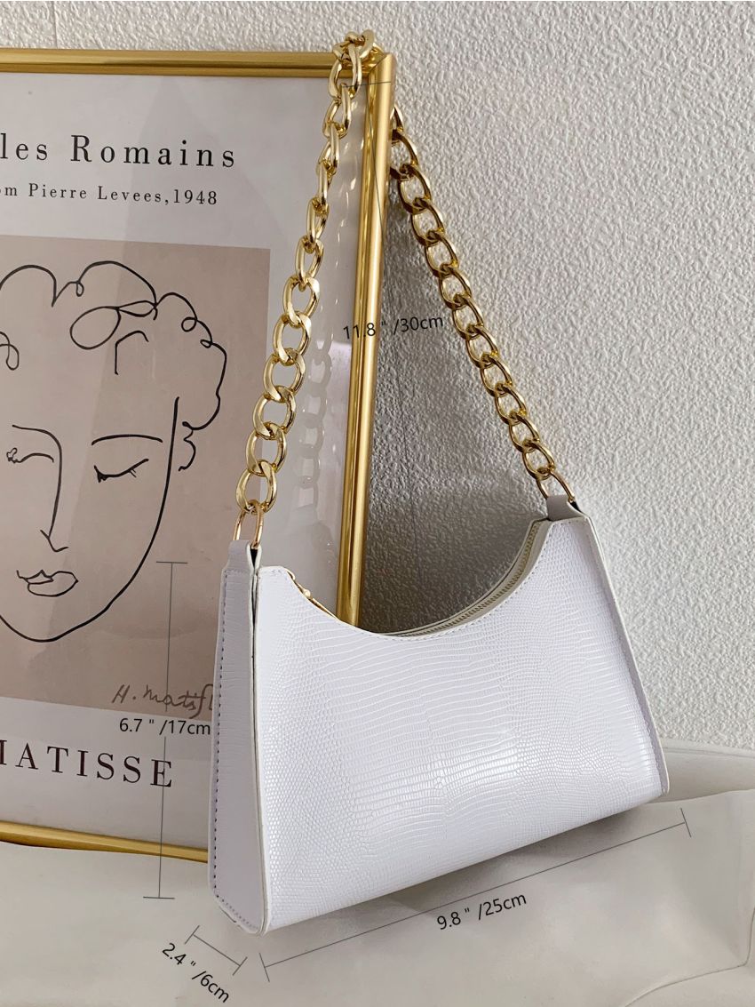 Minimalist Textured Chain Baguette Bag