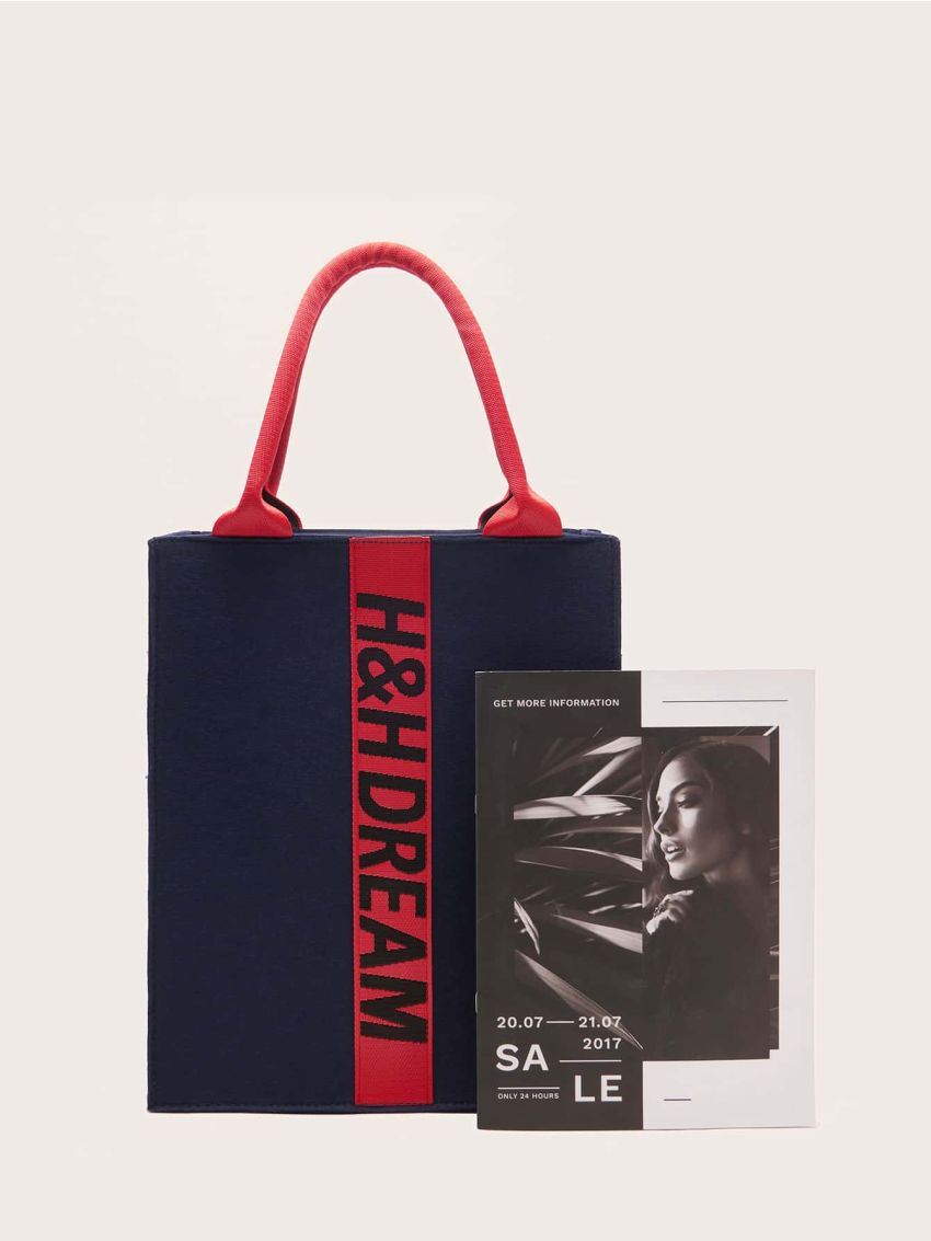 Letter Graphic Top Handle Bag