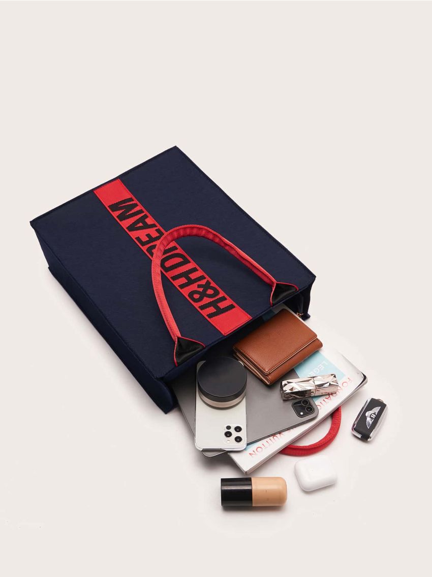 Letter Graphic Top Handle Bag