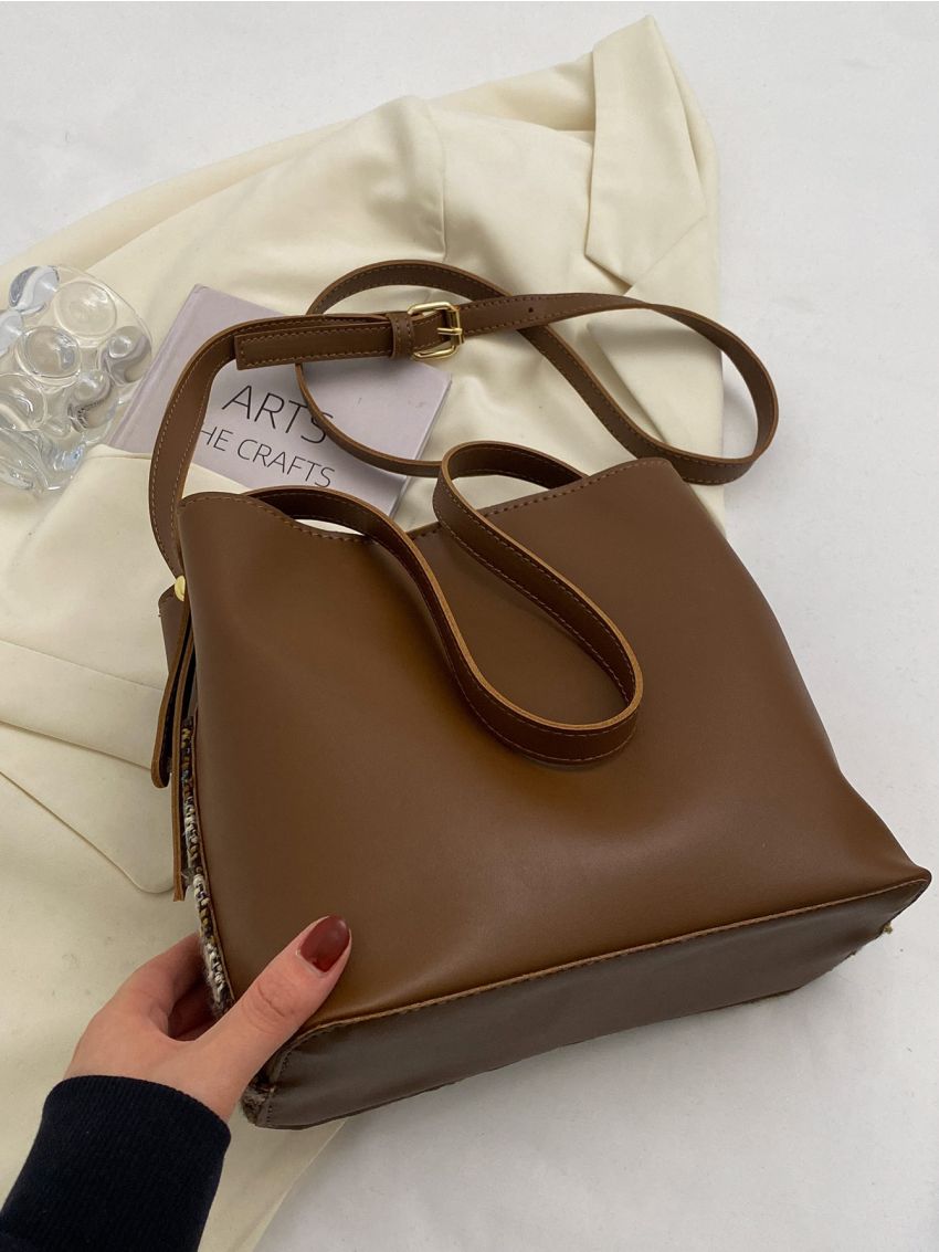 Plaid Splicing Design Bucket Bag