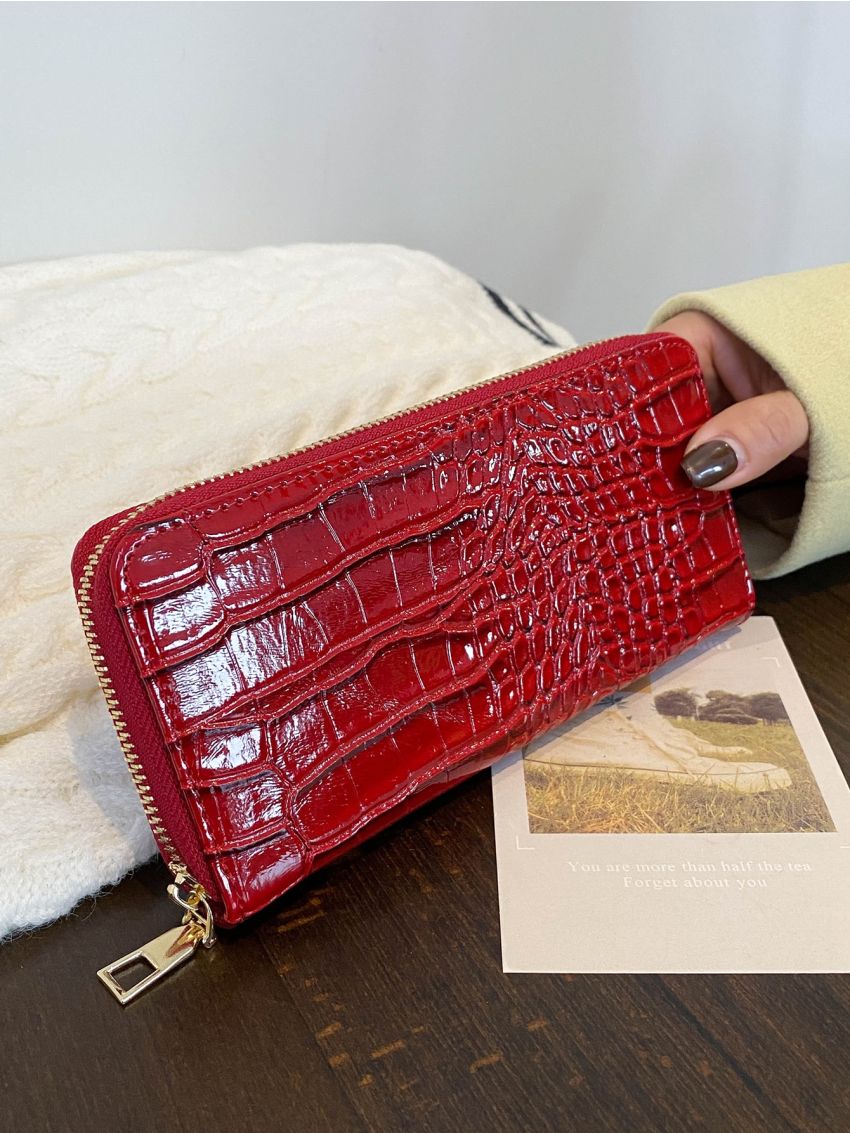 Crocodile Embossed Long Wallet
