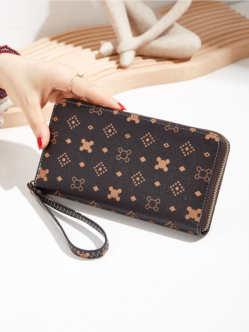 Geometric Graphic Zip Around Long Wallet