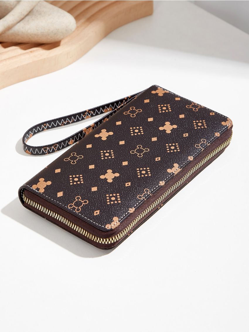 Geometric Graphic Zip Around Long Wallet
