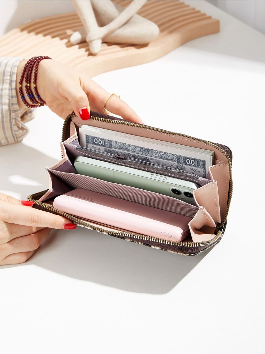 Geometric Graphic Zip Around Long Wallet