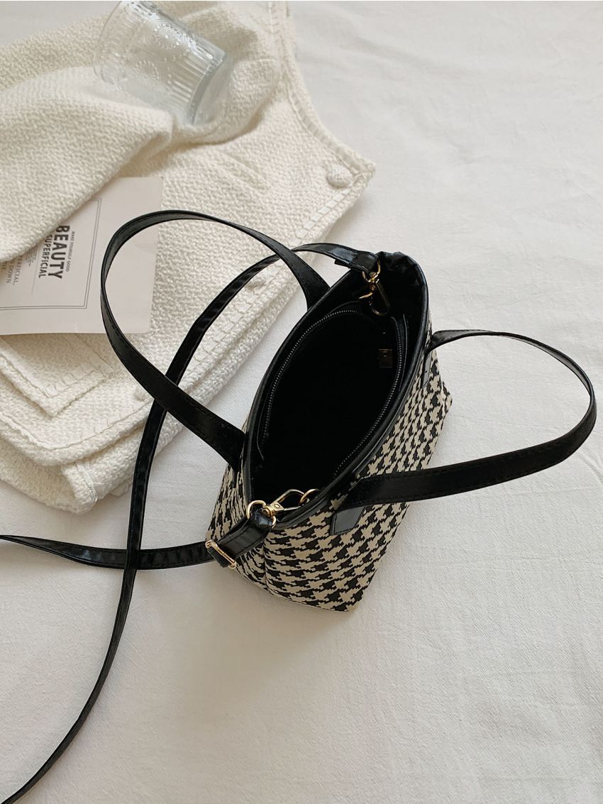 Mini Houndstooth Pattern Top Handle Bag