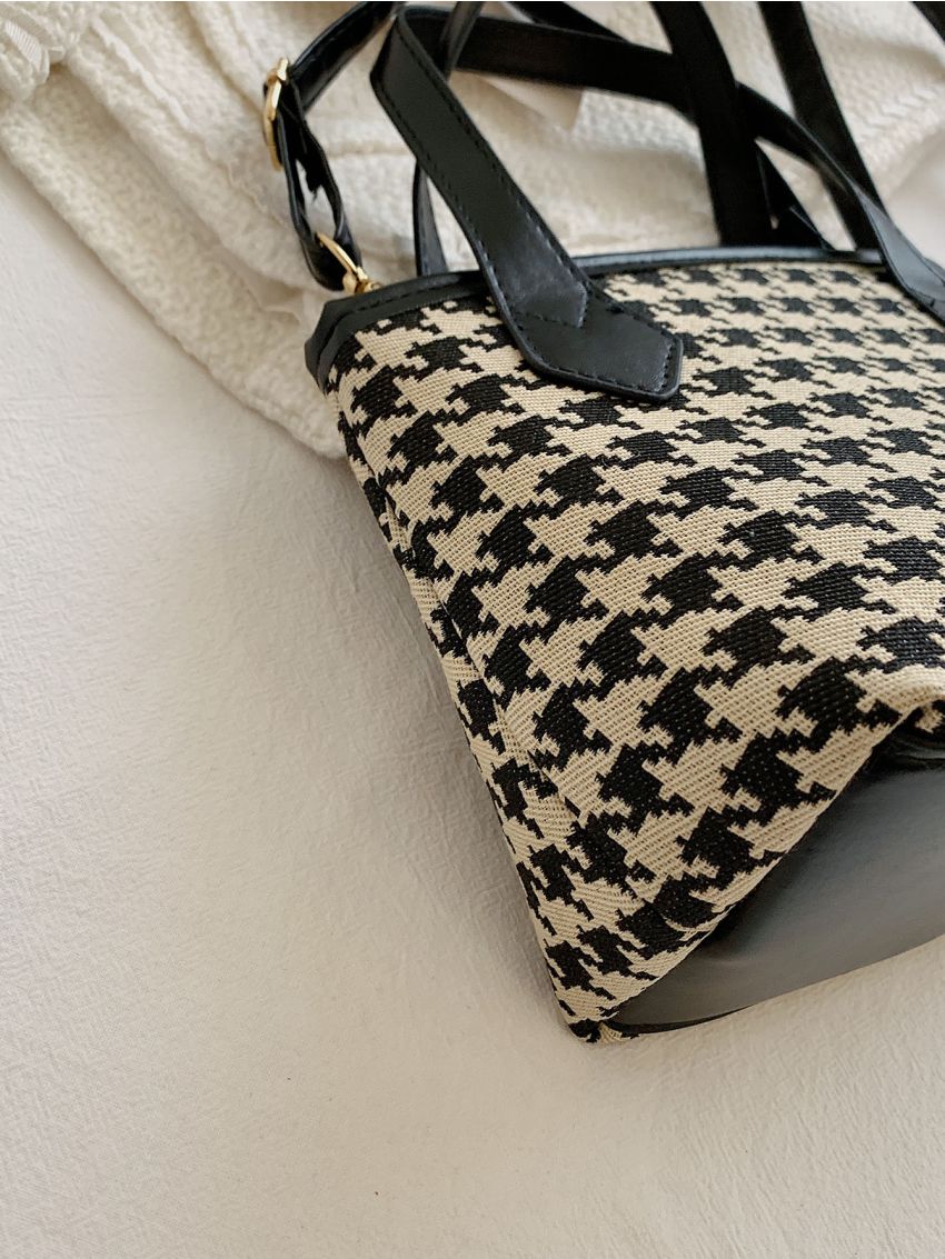 Mini Houndstooth Pattern Top Handle Bag