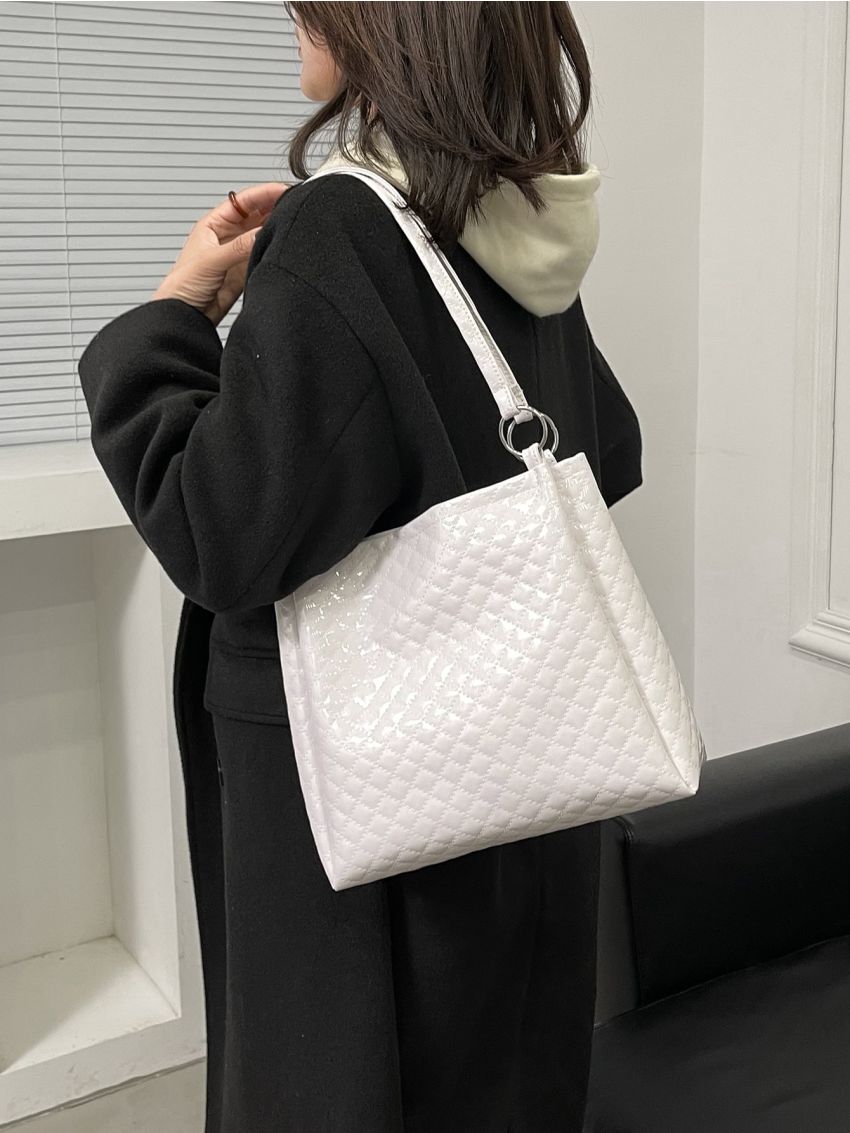 Quilted Embossed Shoulder Tote Bag