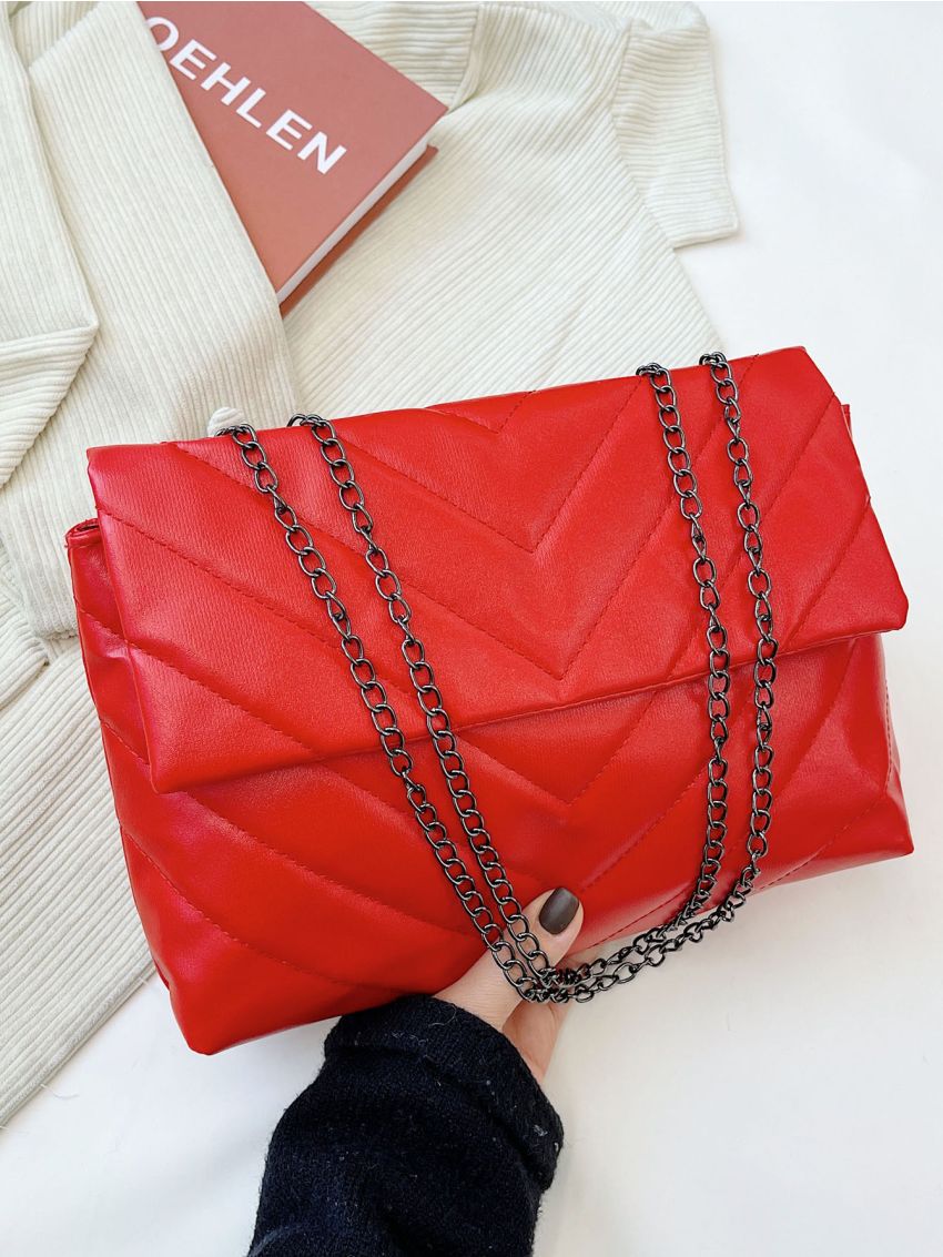 Chevron Flap Shoulder Tote Bag