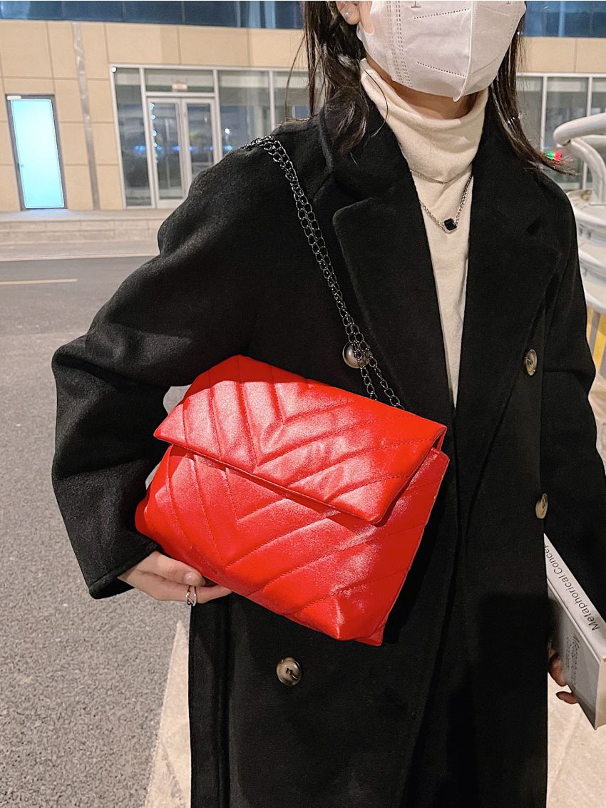 Chevron Flap Shoulder Tote Bag