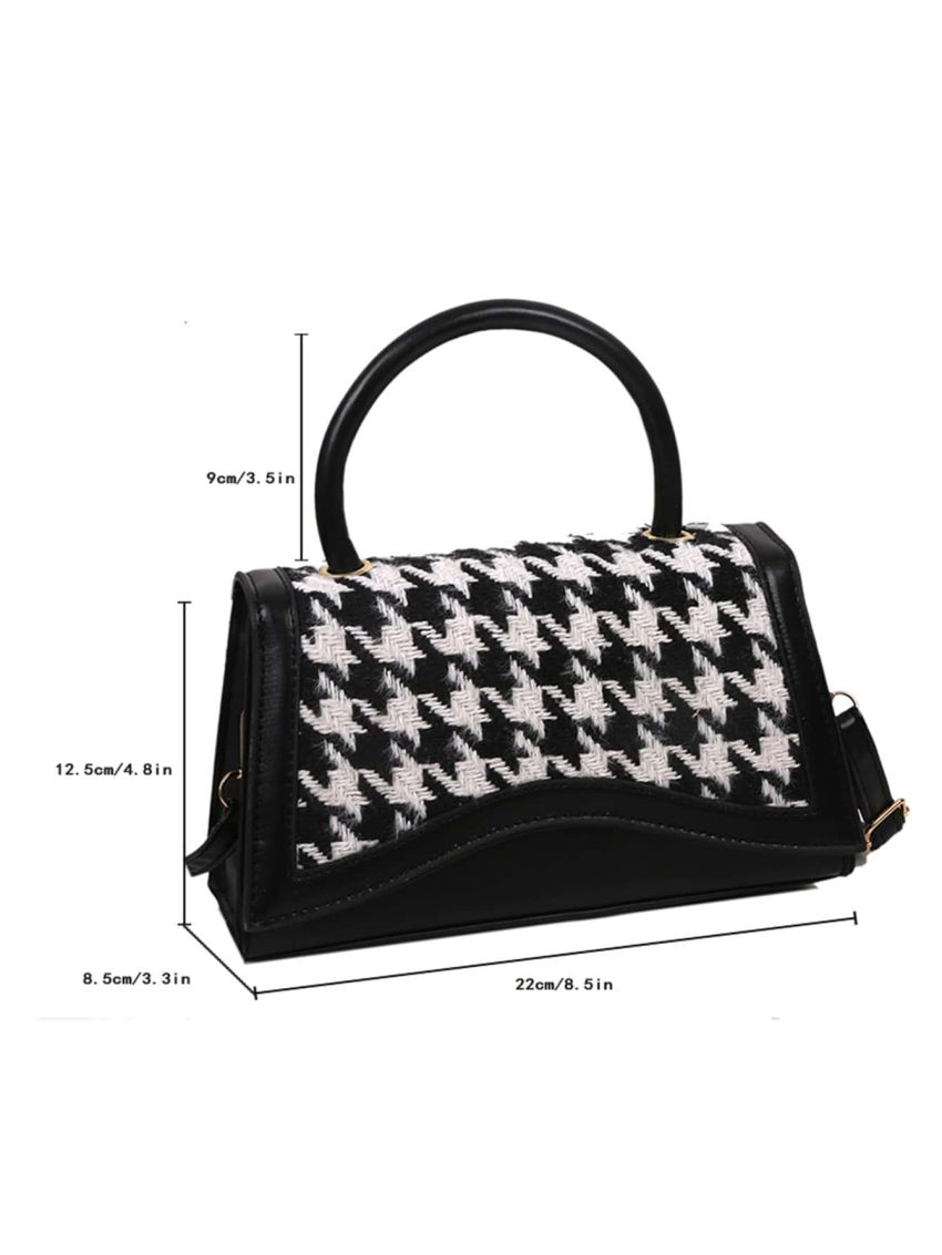 Houndstooth Graphic Flap Satchel Bag