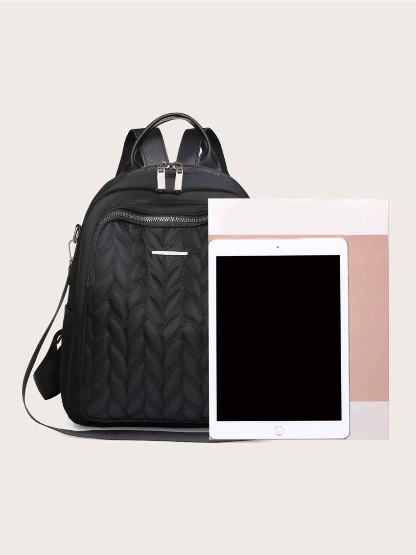 Quilted Pattern Pocket Front Backpack