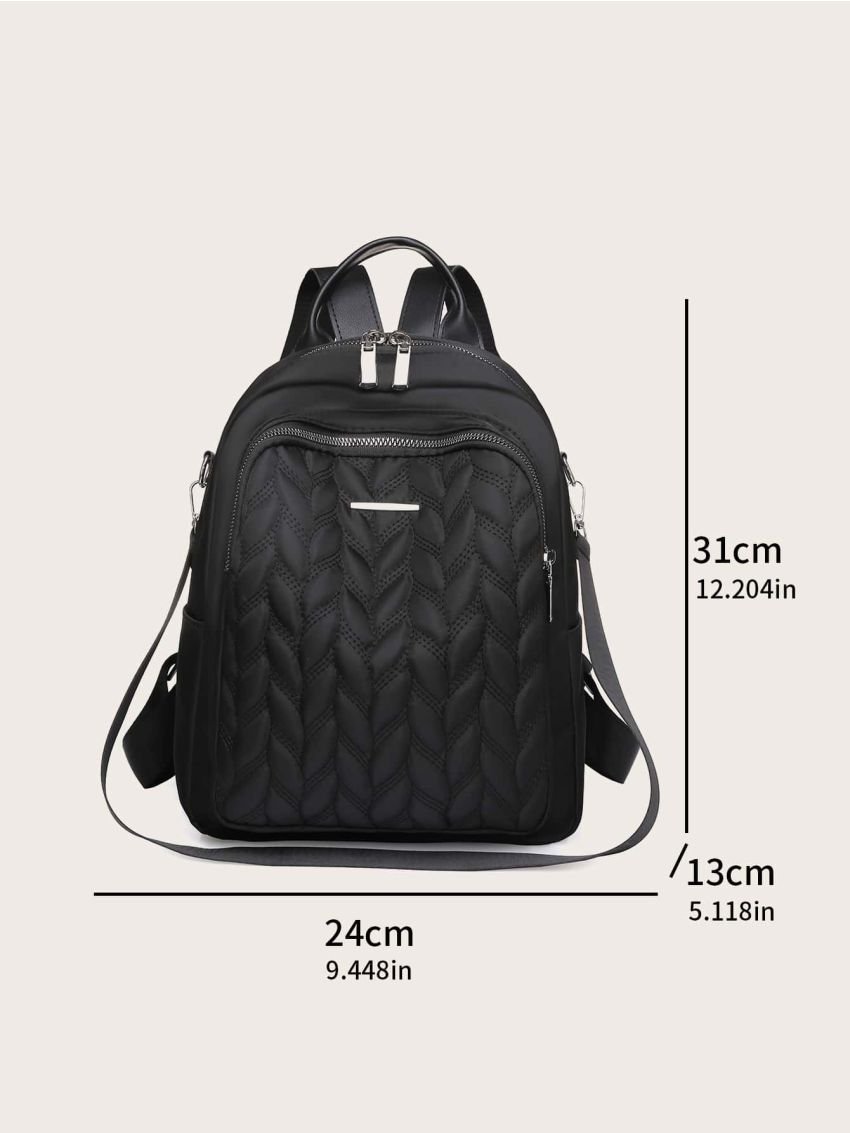 Quilted Pattern Pocket Front Backpack