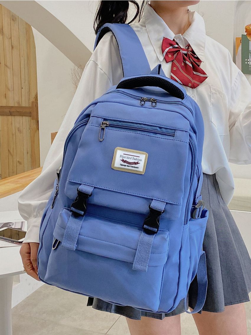 Minimalist Letter Patch Pocket Front Backpack