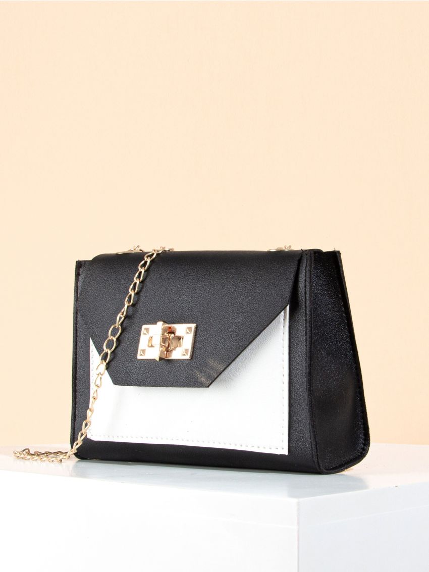 Mini Two Tone Toggle Lock Chain Square Bag