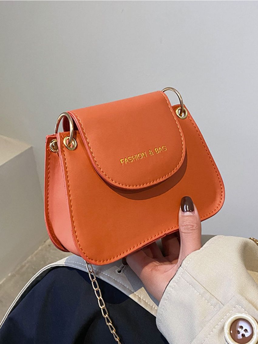 Letter Graphic Textured Flap Novelty Bag