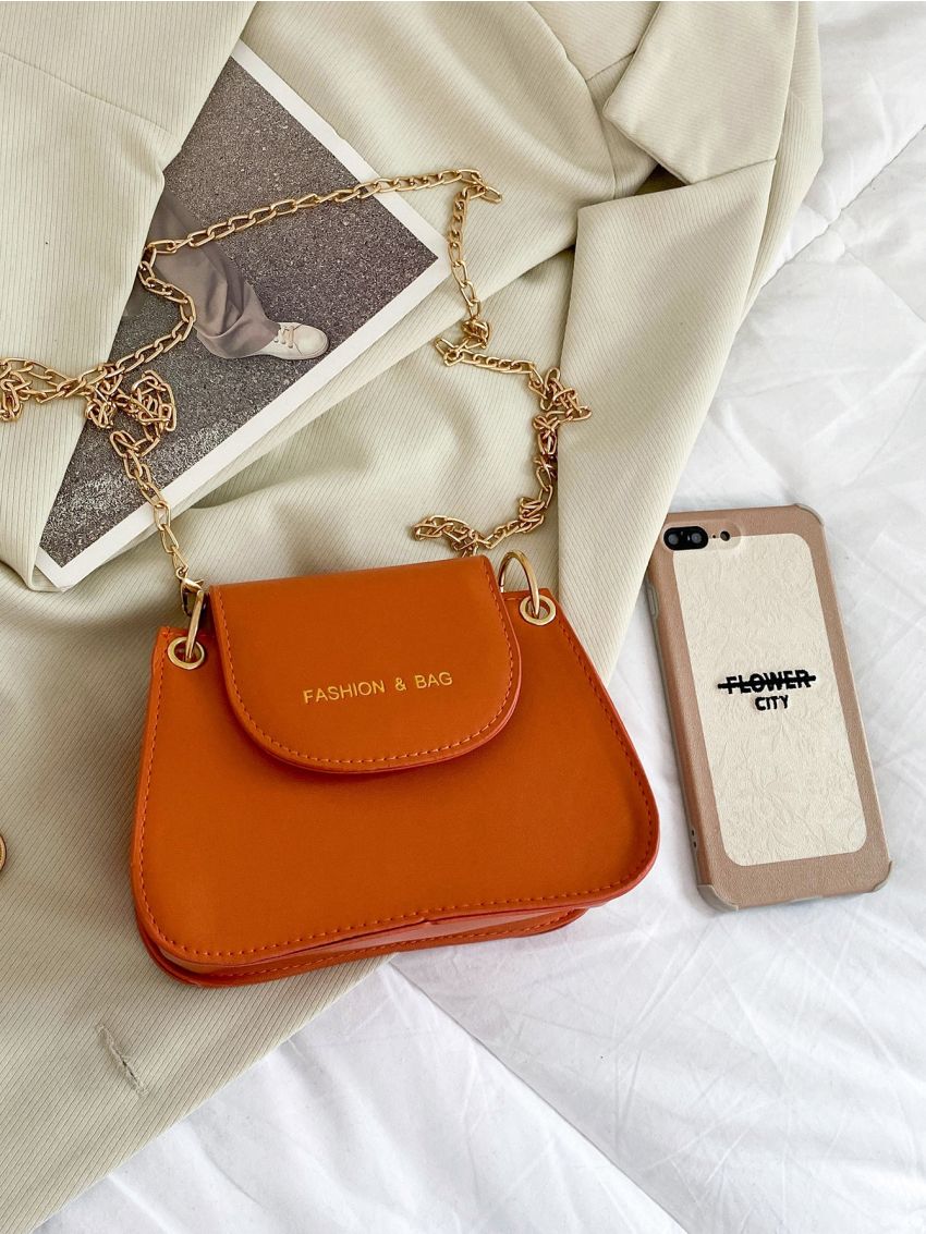 Letter Graphic Textured Flap Novelty Bag