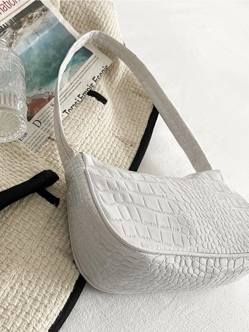 Crocodile Embossed Baguette Bag