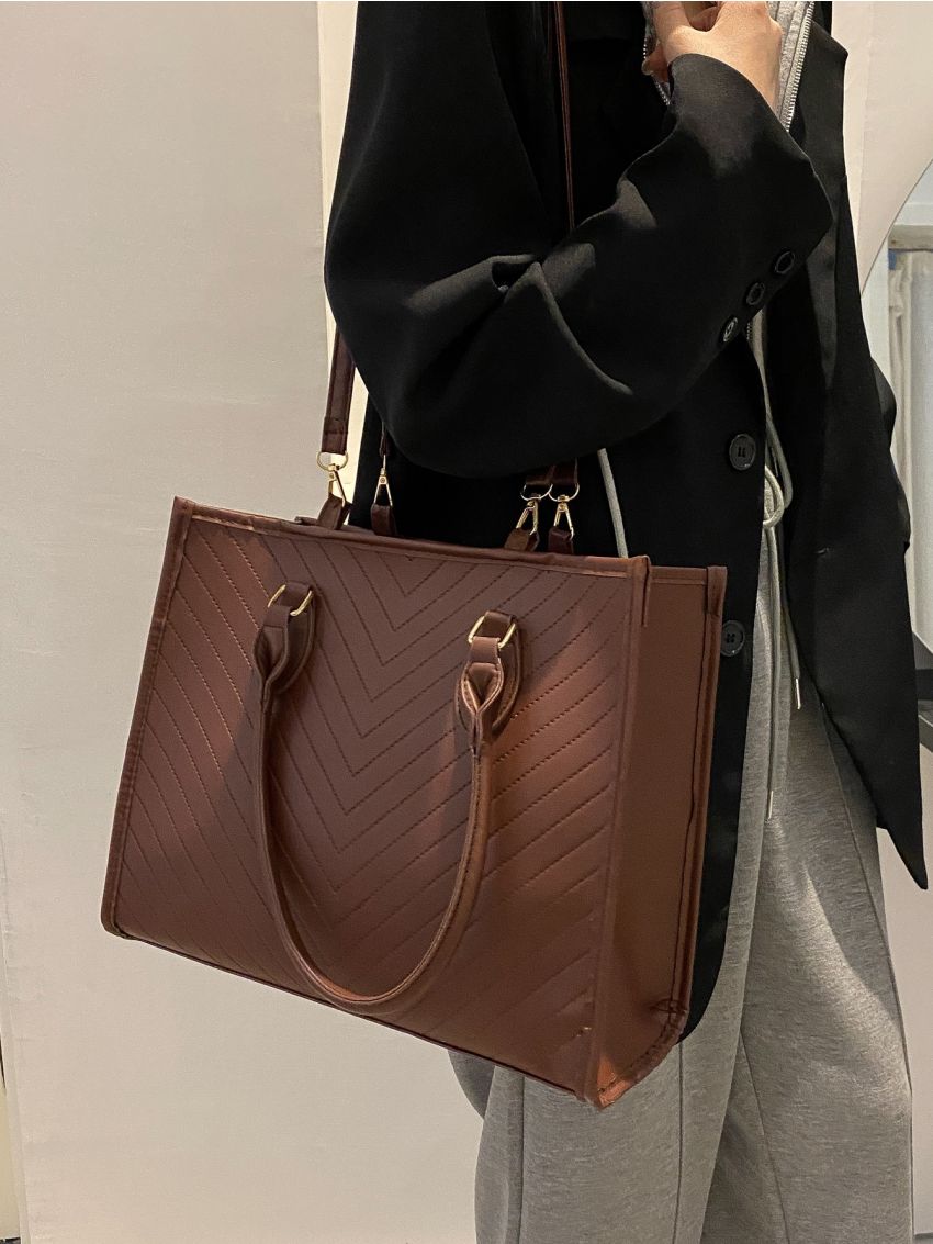 Chevron Embossed Top Handle Bag