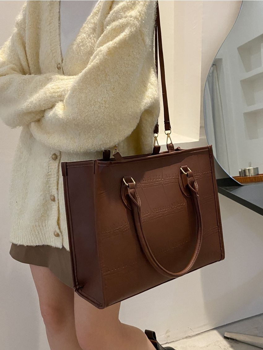 Crocodile Embossed Shoulder Tote Bag