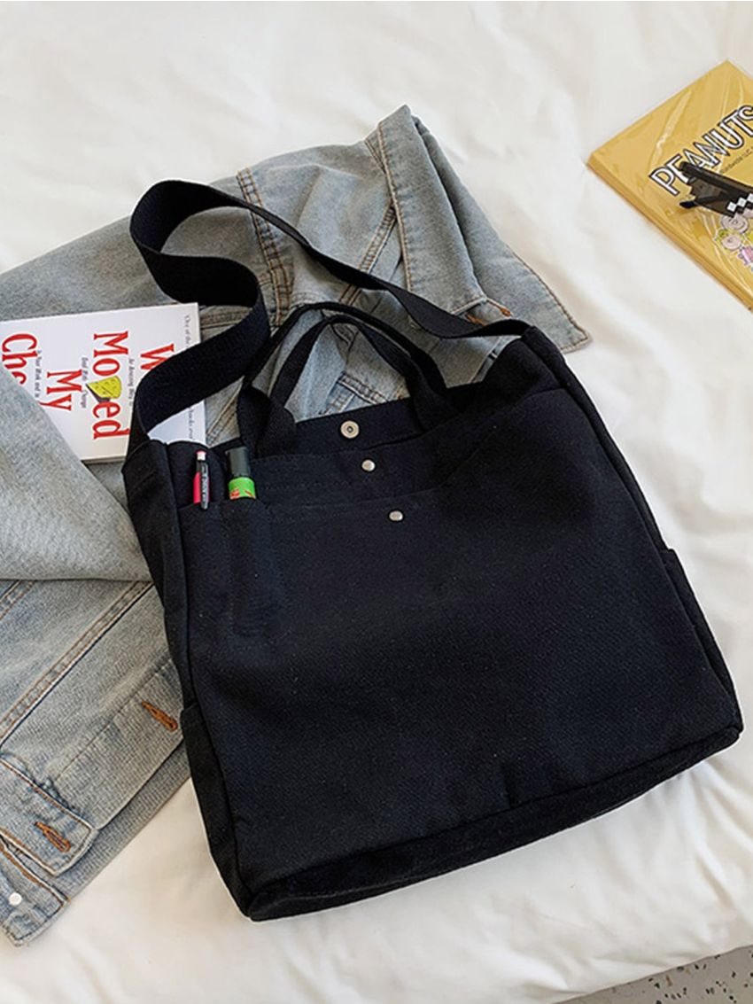 Button Decor Top Handle Bag