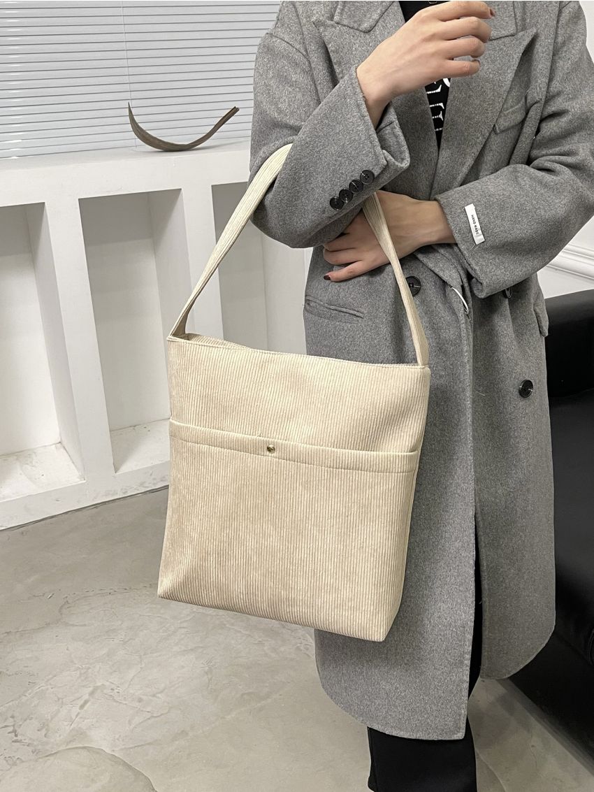 Corduroy Pocket Detail Bucket Bag