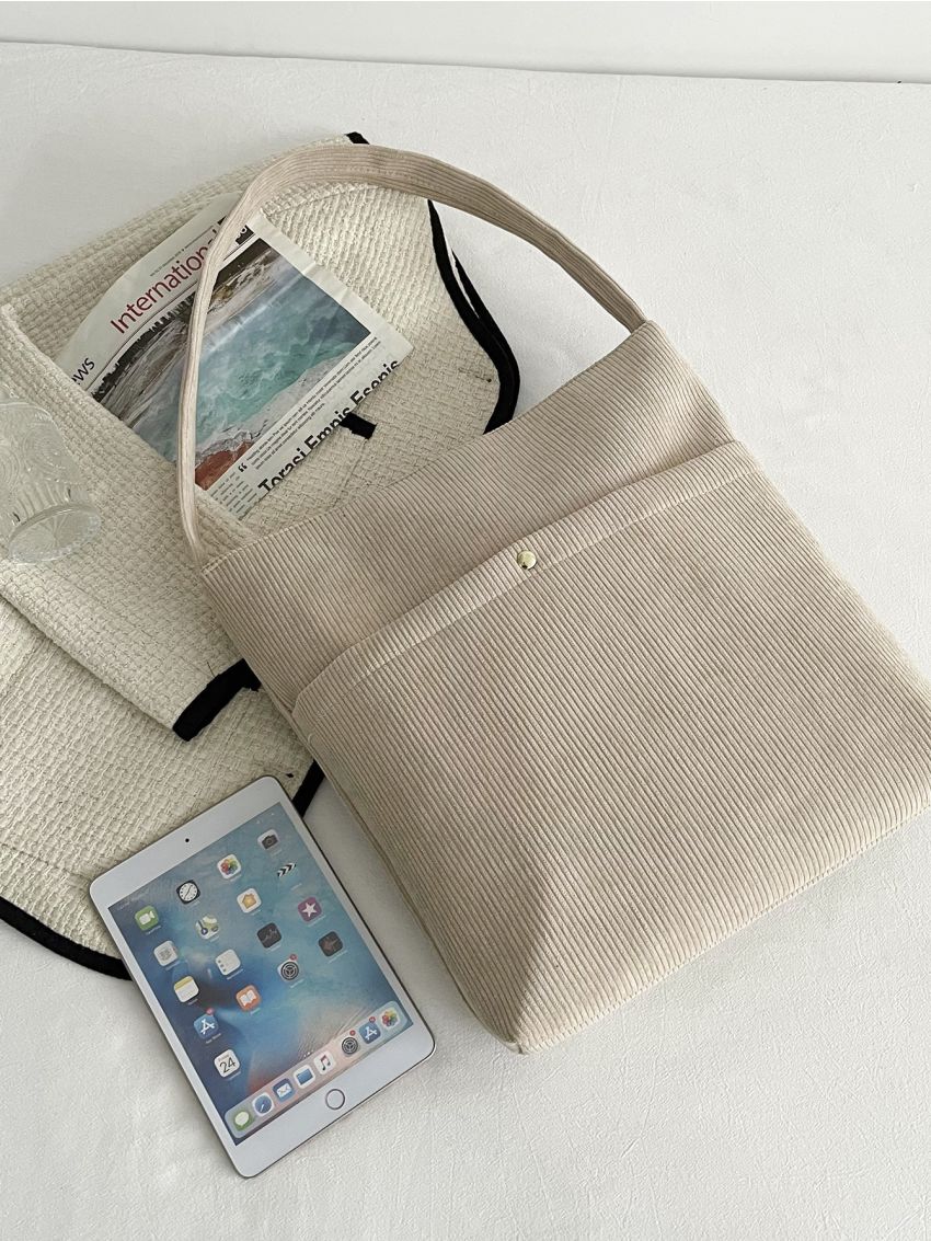 Corduroy Pocket Detail Bucket Bag