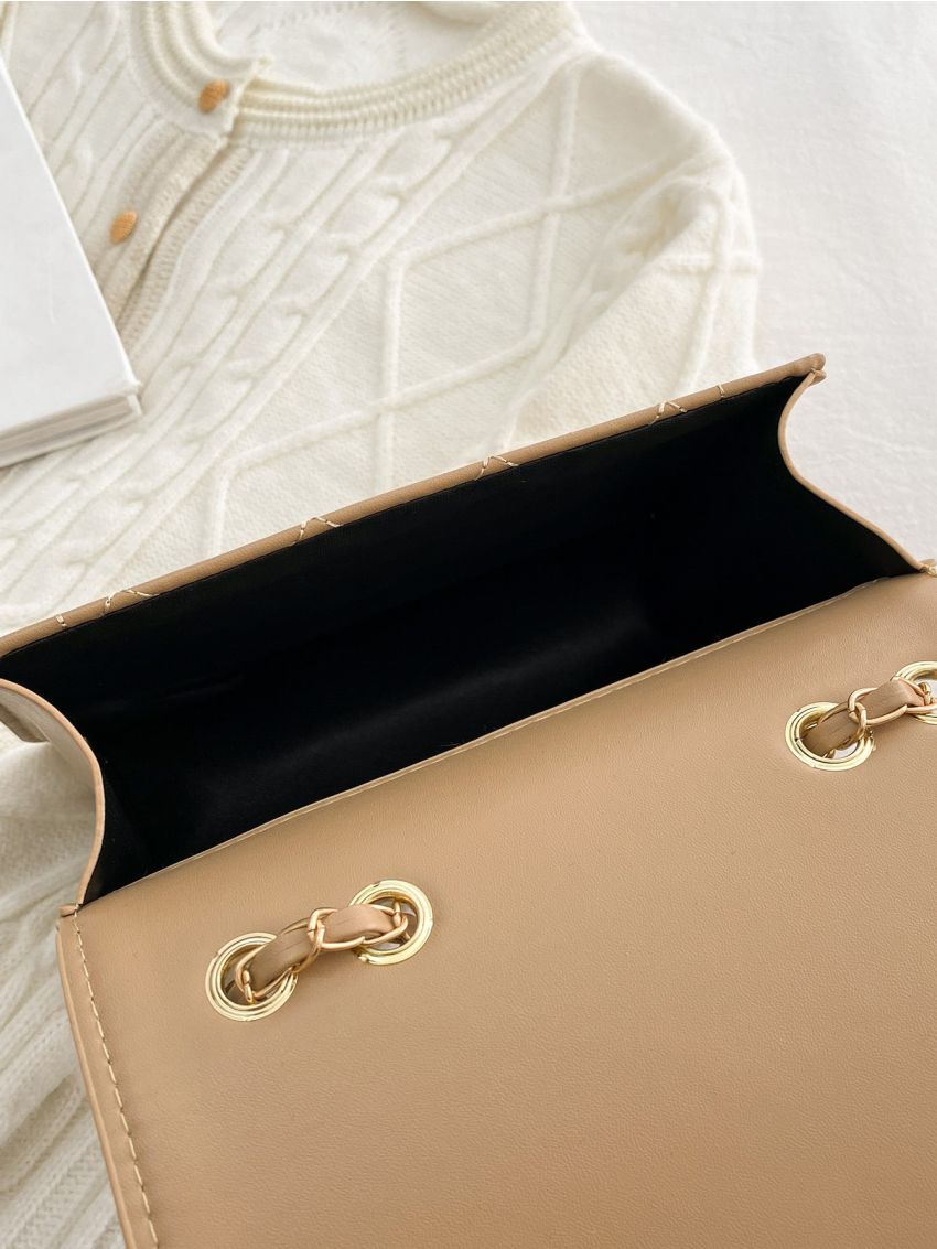 Quilted Metal Lock Chain Square Bag