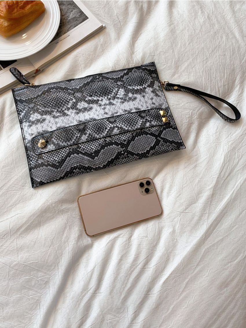 Snakeskin Print Clutch Bag
