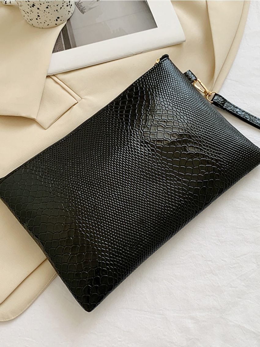 Snakeskin Embossed Zip Square Bag