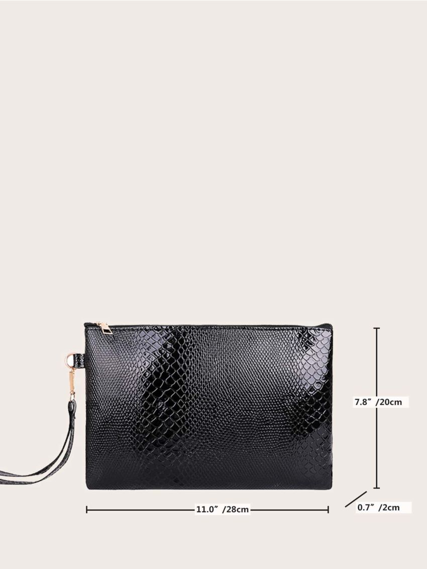Snakeskin Embossed Zip Square Bag