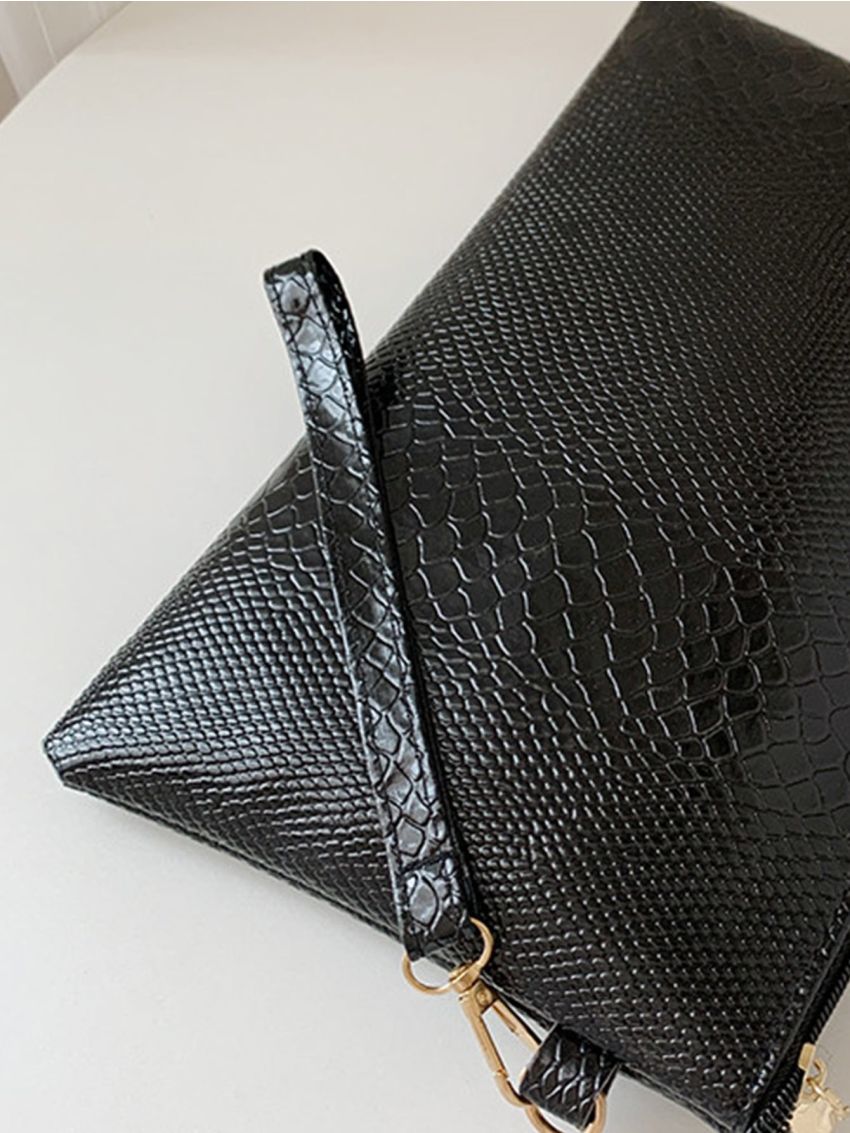 Snakeskin Embossed Zip Square Bag