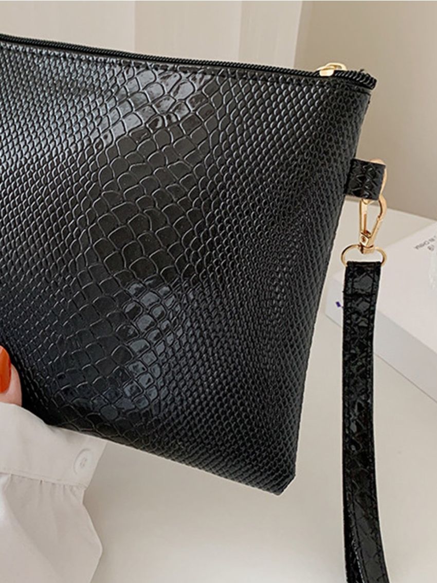 Snakeskin Embossed Zip Square Bag