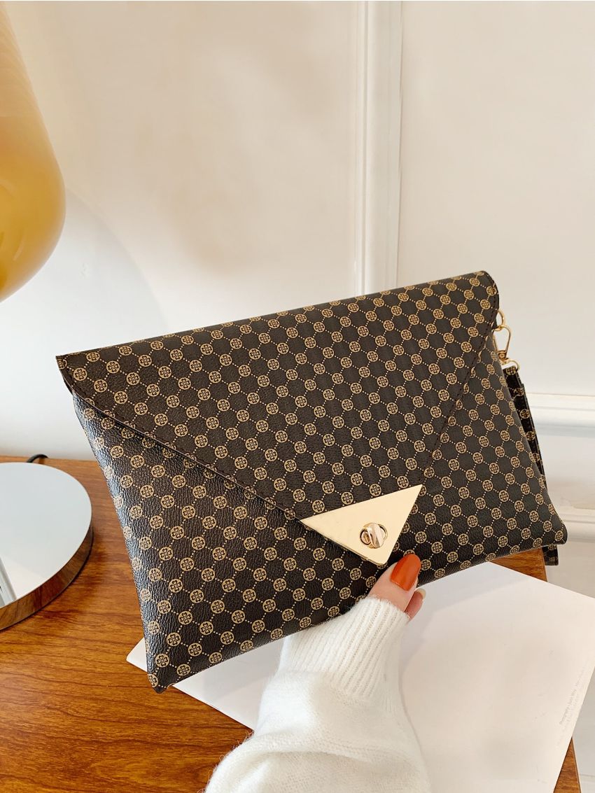 Metal Decor All Over Print Wristlet Bag