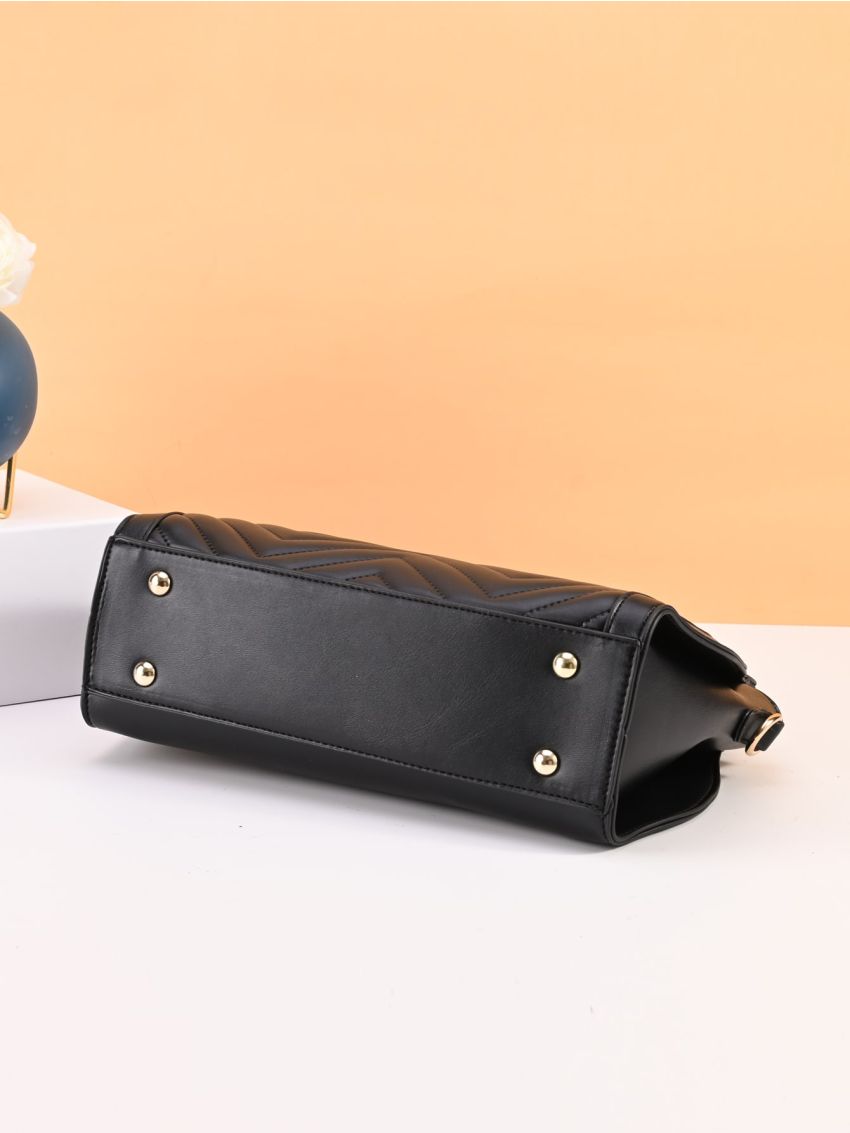 3pcs Chain Decor Chevron Tote Bag Set