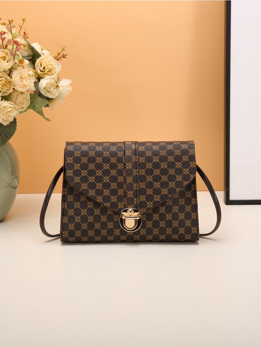 Mini Geo Graphic Push Lock Crossbody Bag