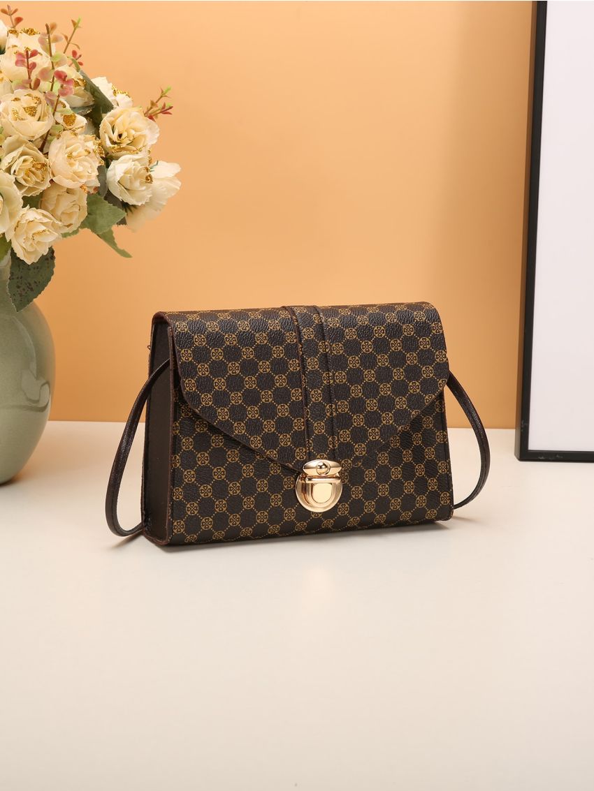 Mini Geo Graphic Push Lock Crossbody Bag