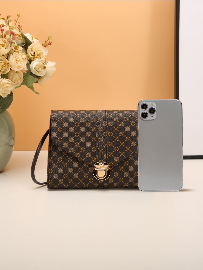 Mini Geo Graphic Push Lock Crossbody Bag