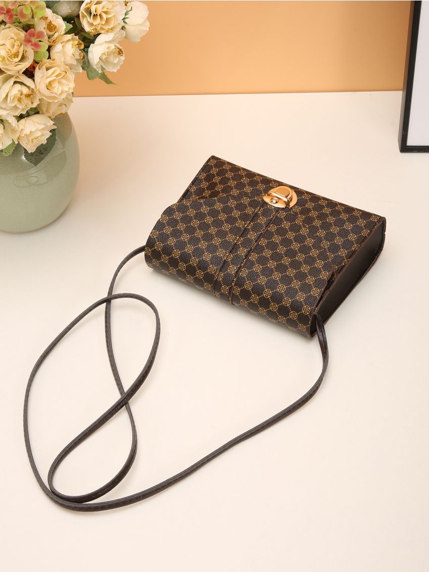 Mini Geo Graphic Push Lock Crossbody Bag