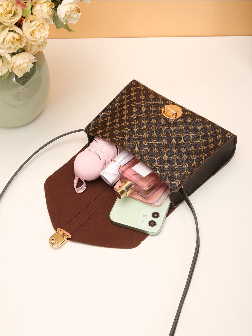 Mini Geo Graphic Push Lock Crossbody Bag