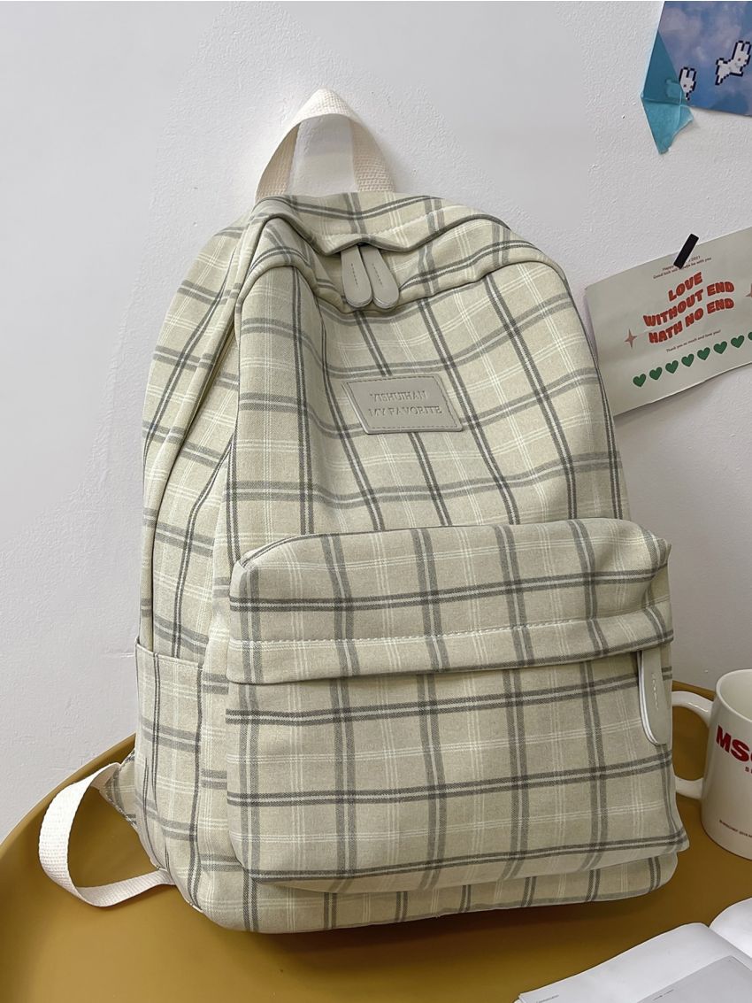 Plaid Pattern Letter Patch Classic Backpack