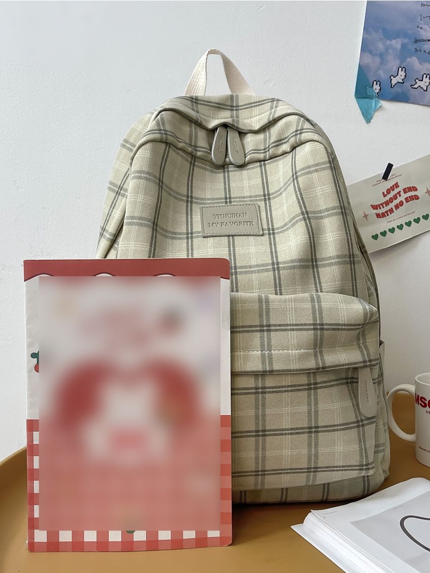 Plaid Pattern Letter Patch Classic Backpack