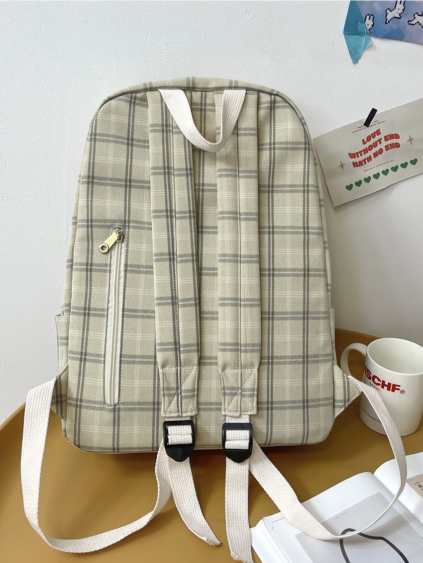 Plaid Pattern Letter Patch Classic Backpack