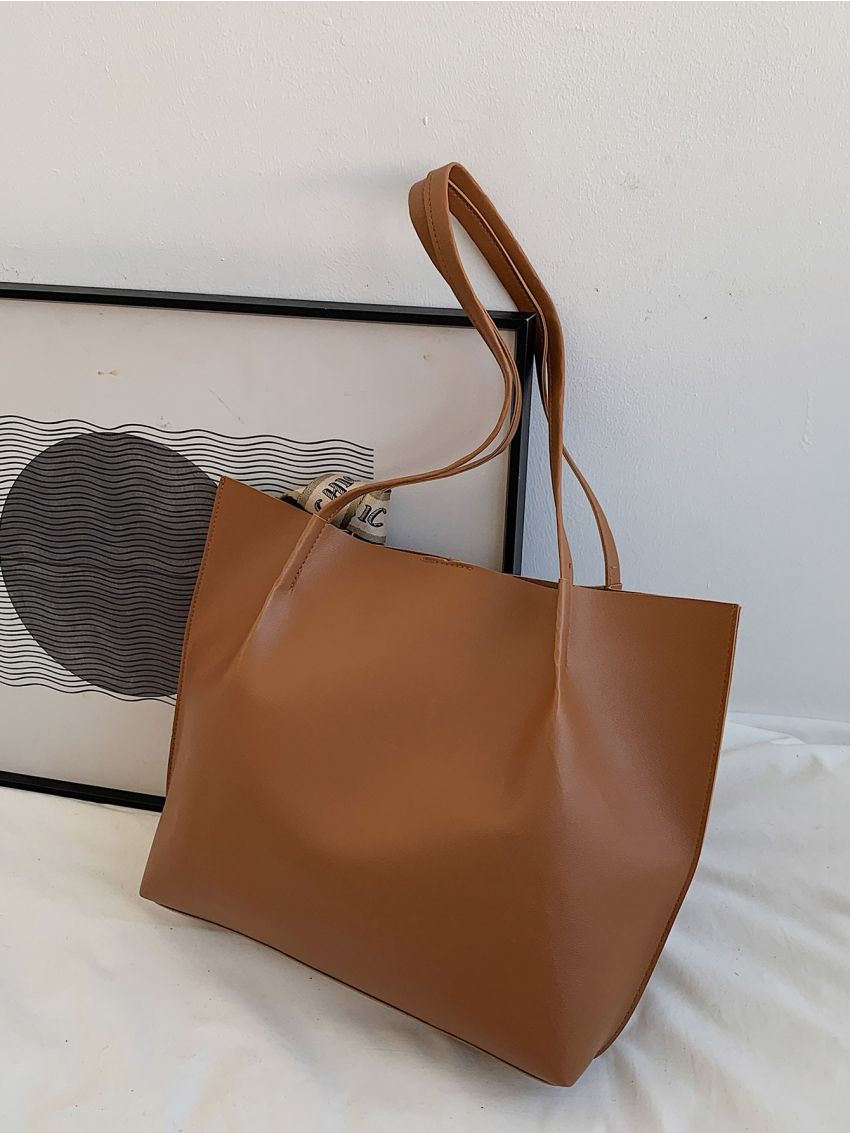 Letter Tape Decor Shoulder Tote Bag