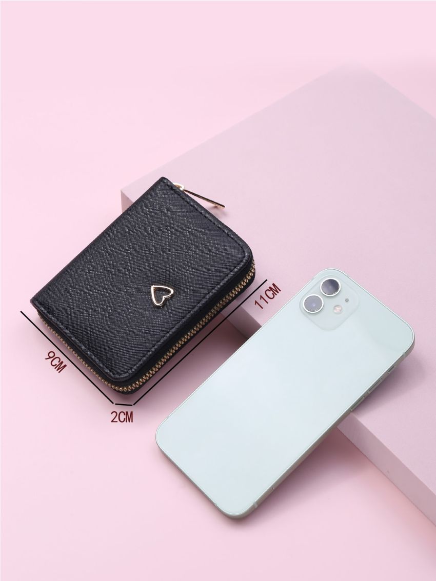Heart Decor Textured Small Wallet