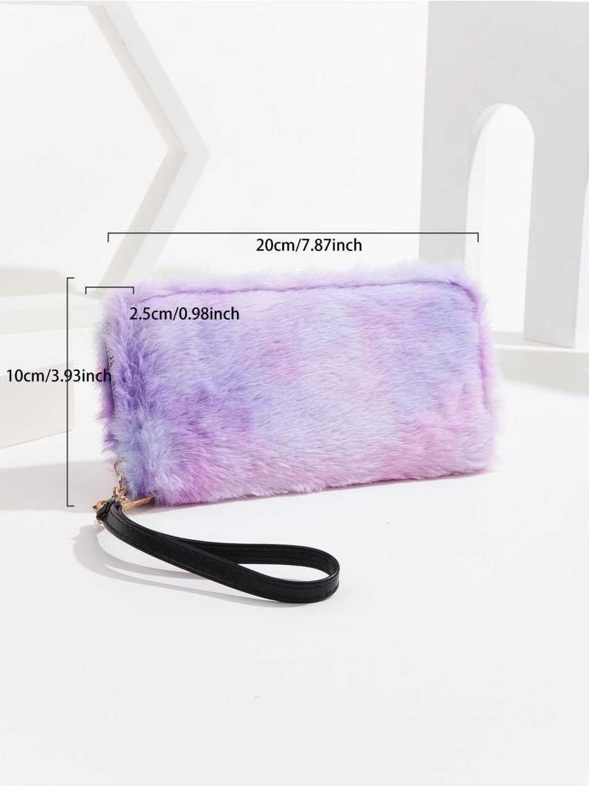 Ombre Fluffy Long Wallet With Wristlet