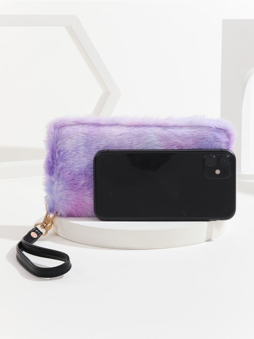 Ombre Fluffy Long Wallet With Wristlet