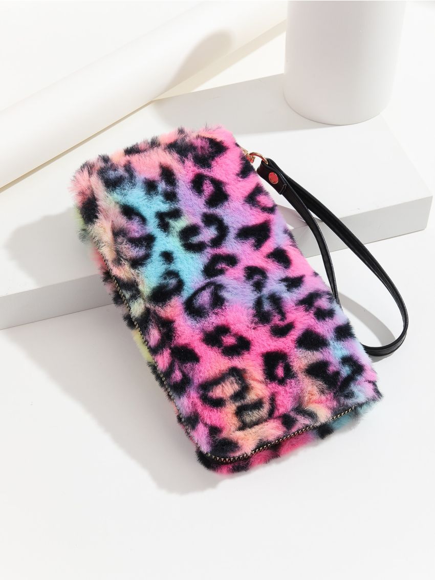 Colorblock Leopard Graphic Fluffy Long Wallet