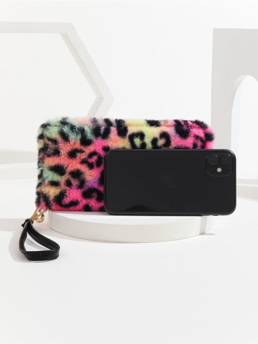 Colorblock Leopard Graphic Fluffy Long Wallet