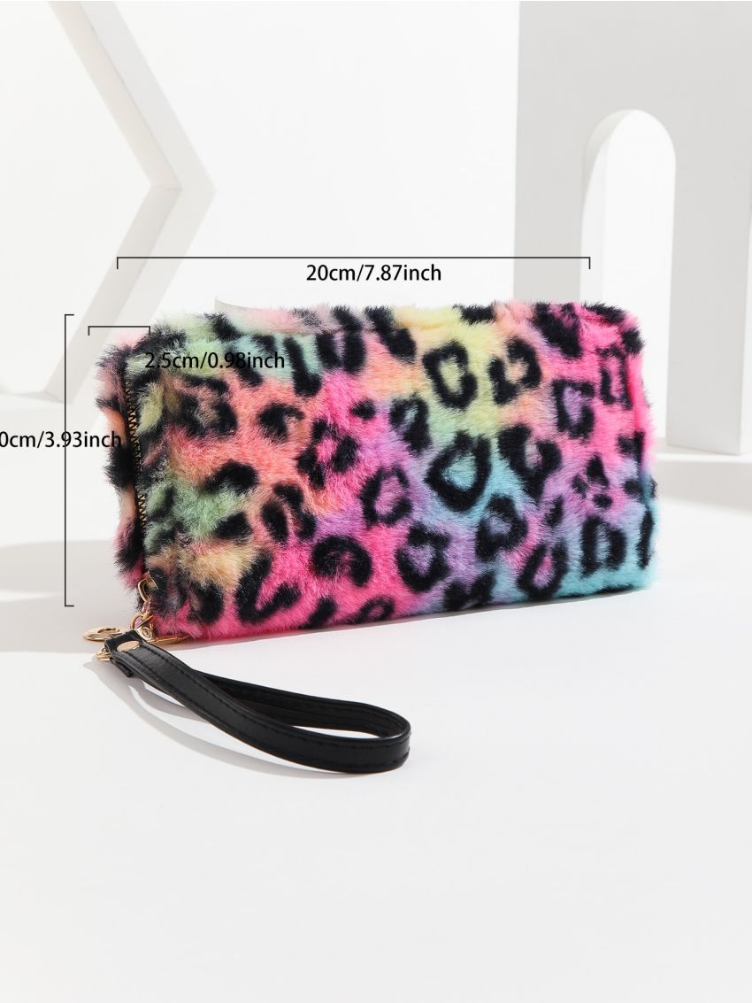 Colorblock Leopard Graphic Fluffy Long Wallet